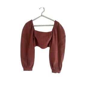 Free people cropped top long sleeve demin Burt peach color NWT Sz 0